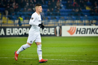 Kharkiv, Ukrayna - 14 Şubat 2019: Luka Jovic oyuncu sırasında t