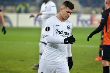 Kharkiv, Ukrayna - 14 Şubat 2019: Luka Jovic oyuncu sırasında t