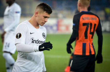 Kharkiv, Ukrayna - 14 Şubat 2019: Luka Jovic oyuncu sırasında t