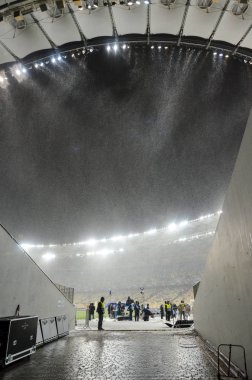 Kiev, Ukrayna - 12 Aralık 2018: Kar da Olimpiyat Stadyumu