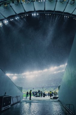 Kiev, Ukrayna - 12 Aralık 2018: Kar da Olimpiyat Stadyumu