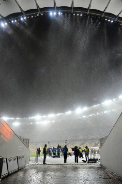 Kiev, Ukrayna - 12 Aralık 2018: Kar da Olimpiyat Stadyumu