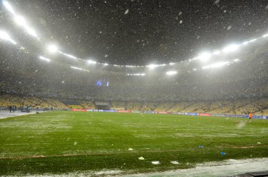 Kiev, Ukrayna - 12 Aralık 2018: Kar da Olimpiyat Stadyumu