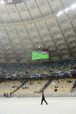 Kiev, Ukrayna - 12 Aralık 2018: Kar da Olimpiyat Stadyumu