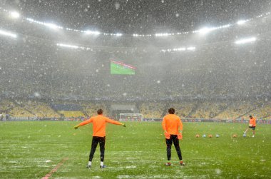 Kiev, Ukrayna - 12 Aralık 2018: Kar da Olimpiyat Stadyumu