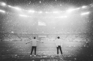 Kiev, Ukrayna - 12 Aralık 2018: Kar da Olimpiyat Stadyumu