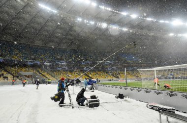 Kiev, Ukrayna - 12 Aralık 2018: Kar da Olimpiyat Stadyumu