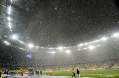 Kiev, Ukrayna - 12 Aralık 2018: Kar da Olimpiyat Stadyumu