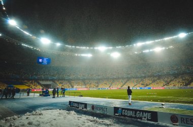 Kiev, Ukrayna - 12 Aralık 2018: Kar da Olimpiyat Stadyumu