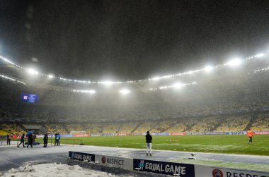 Kiev, Ukrayna - 12 Aralık 2018: Kar da Olimpiyat Stadyumu