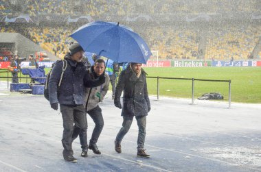 Kiev, Ukrayna - 12 Aralık 2018: Kar da Olimpiyat Stadyumu