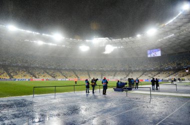 Kiev, Ukrayna - 12 Aralık 2018: Kar da Olimpiyat Stadyumu