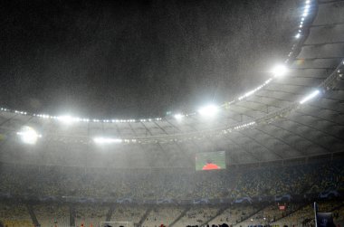 Kiev, Ukrayna - 12 Aralık 2018: Kar da Olimpiyat Stadyumu