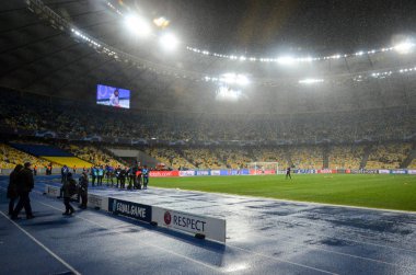 Kiev, Ukrayna - 12 Aralık 2018: Kar da Olimpiyat Stadyumu