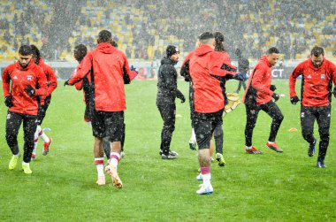 Kiev, Ukrayna - 12 Aralık 2018: Olympique Ly antrenmanı