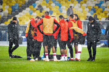Kiev, Ukrayna - 12 Aralık 2018: Olympique Ly antrenmanı