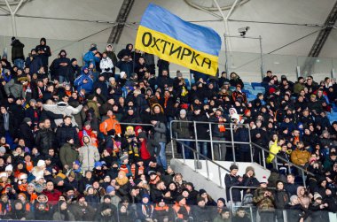 Kiev, Ukrayna - 12 Aralık 2018: Stadyumdaki taraftarlar