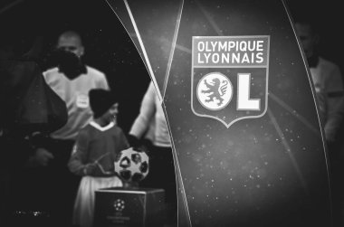 Kiev, Ukrayna - 12 Aralık 2018: Olympique Lyon logosu ve emble