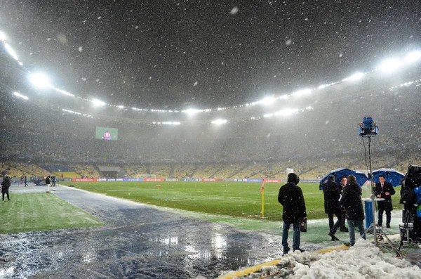 Kiev, Ukrayna - 12 Aralık 2018: Kar da Olimpiyat Stadyumu