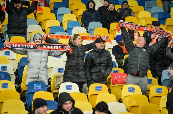 KIEV, UKRAINE - December 12, 2018: Fans at the stadium during th — Stock Photo, Image