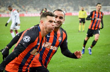 Kiev, Ukrayna - 12 Aralık 2018: Junior Moraes bir gitmek kutluyor