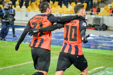 Kiev, Ukrayna - 12 Aralık 2018: Shakhtar futbolcuları kutluyor