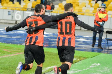 Kiev, Ukrayna - 12 Aralık 2018: Shakhtar futbolcuları kutluyor