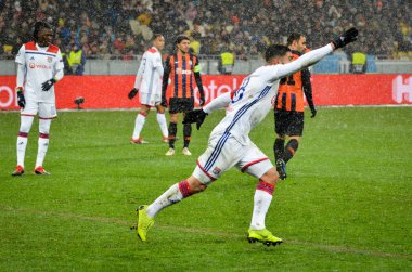 Kiev, Ukrayna - 12 Aralık 2018: Nabil Fekir gol sc kutlamak