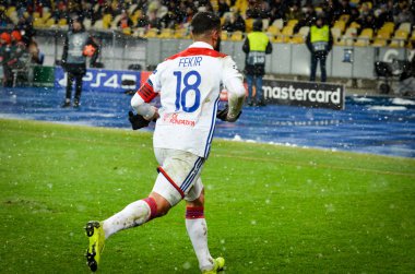 Kiev, Ukrayna - 12 Aralık 2018: Nabil Fekir gol sc kutlamak