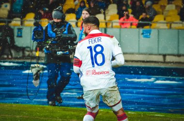 Kiev, Ukrayna - 12 Aralık 2018: Nabil Fekir gol sc kutlamak