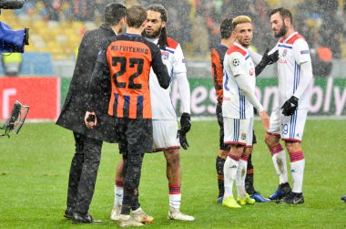 Kiev, Ukrayna - 12 Aralık 2018: Lyonlu futbolcular celebra