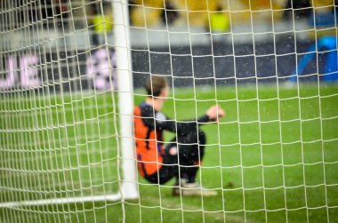 Kiev, Ukrayna - 12 Aralık 2018: Sinirli futbolcular otursun