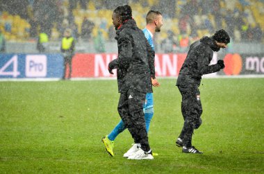 Kiev, Ukrayna - 12 Aralık 2018: Lyonlu futbolcular celebra