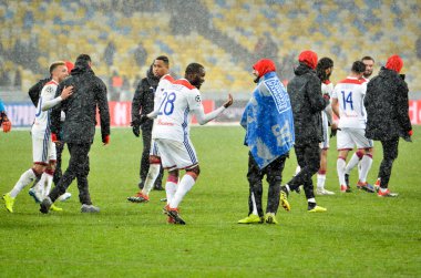 Kiev, Ukrayna - 12 Aralık 2018: Lyonlu futbolcular celebra