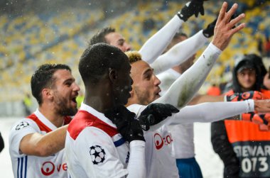 Kiev, Ukrayna - 12 Aralık 2018: Lyonlu futbolcular celebra