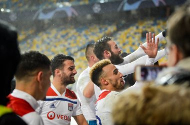 Kiev, Ukrayna - 12 Aralık 2018: Lyonlu futbolcular celebra