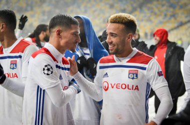 Kiev, Ukrayna - 12 Aralık 2018: Lyonlu futbolcular celebra