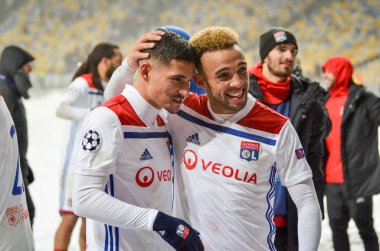 Kiev, Ukrayna - 12 Aralık 2018: Lyonlu futbolcular celebra
