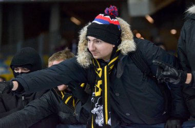 Kiev, Ukrayna - 12 Aralık 2018: Olympique Lyon Taraftarları Kutladı