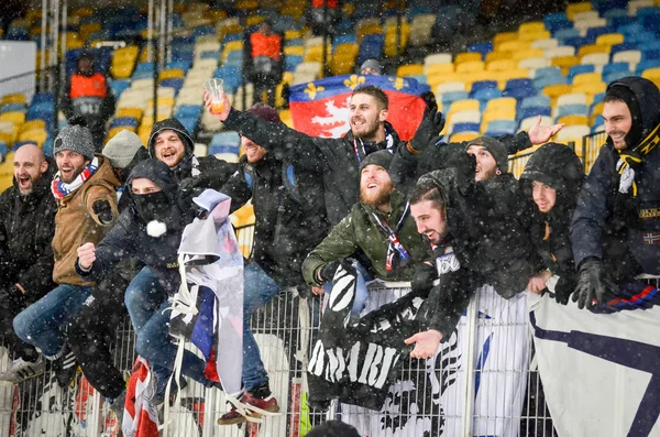 Kiev, Ukrayna - 12 Aralık 2018: Olympique Lyon Taraftarları Kutladı