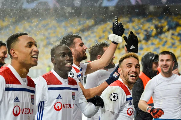 Kiev, Ukrayna - 12 Aralık 2018: Lyonlu futbolcular celebra