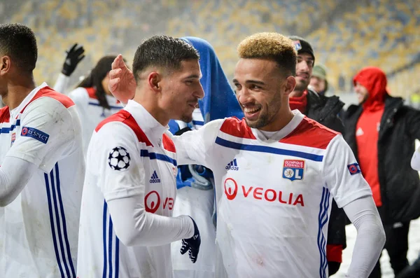 Kiev, Ukrayna - 12 Aralık 2018: Lyonlu futbolcular celebra