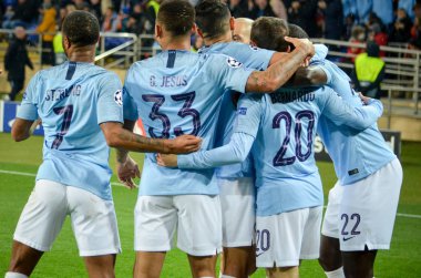 Kharkiv, Ukrayna - 23 Ekim 2018: Manchester futbolcuları