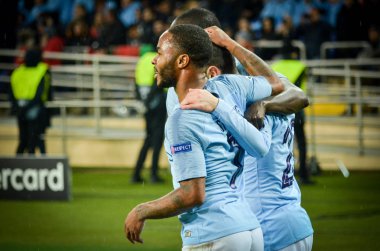 Kharkiv, Ukrayna - 23 Ekim 2018: Raheem Sterling kutlamak 