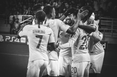 Kharkiv, Ukrayna - 23 Ekim 2018: Manchester futbolcuları