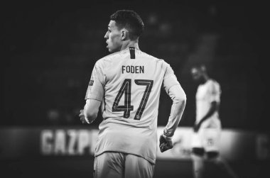 Kharkiv, Ukrayna - 23 Ekim 2018: Phil Foden Uefa sırasında 