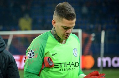 Kharkiv, Ukrayna - 23 Ekim 2018: Ederson Uefa Cha sırasında