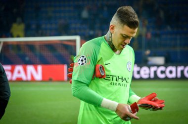Kharkiv, Ukrayna - 23 Ekim 2018: Ederson Uefa Cha sırasında