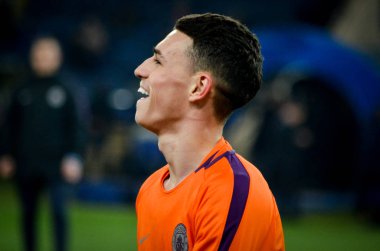 Kharkiv, Ukrayna - 23 Ekim 2018: Phil Foden Uefa sırasında 