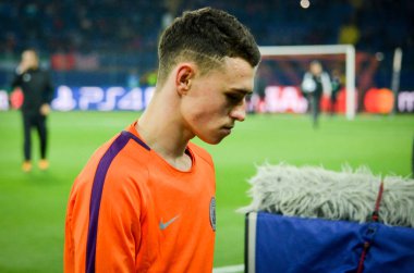 Kharkiv, Ukrayna - 23 Ekim 2018: Phil Foden Uefa sırasında 